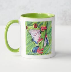 Red Frog mug, with green handle or white handle Red Frog mug, with green handle or white handle